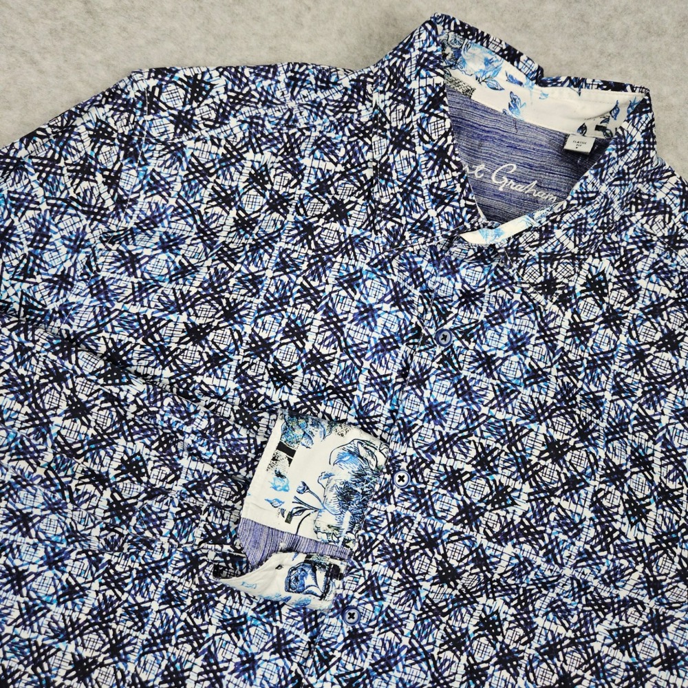 Robert Graham (Men's Large) Blue Abstract Button Up Classic Fit Shirt Flip Cuff